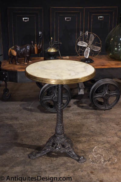 table de bistrot ancienne 1900 ronde fonte et marbre